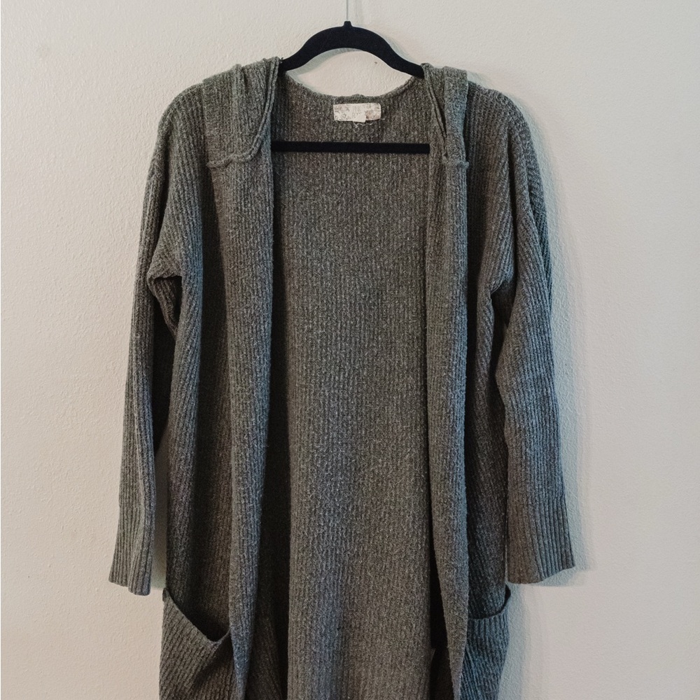 Pink Rose Charcoal Hooded Cardigan